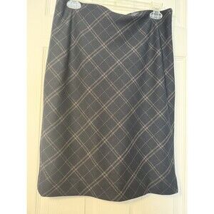 The Limited Plaid Skinny Skirt Size 8 Faux Leather Side Detail Stretch Navy